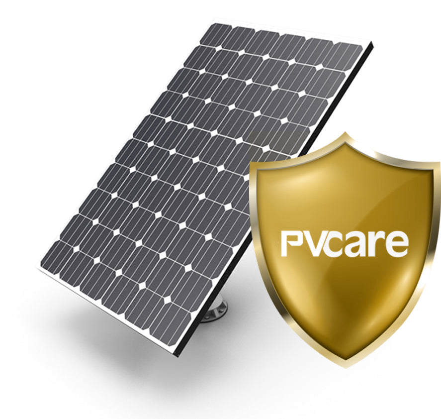 solar panel plate and PVCARE written shield vector in golden color.