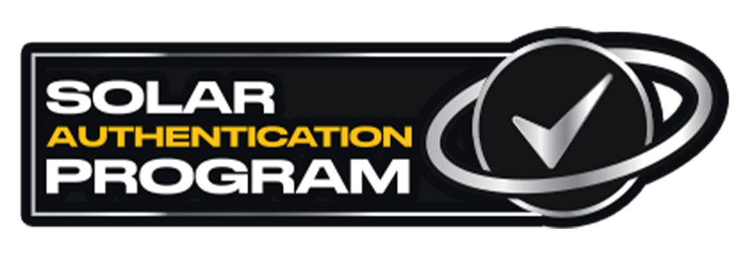 Logo for Solar Authentication Program with a check mark on a black background