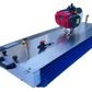 PVCARE FK1 roof and ground solar panel cleaning machine viewed at an angle, featuring a long brush head and caterpillar-style tracks positioned on solar panels