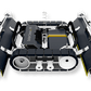 3D exploded‑view PNG of the PVCARE M1 mini solar panel cleaning robot, showing separated brush modules and central track assembly
