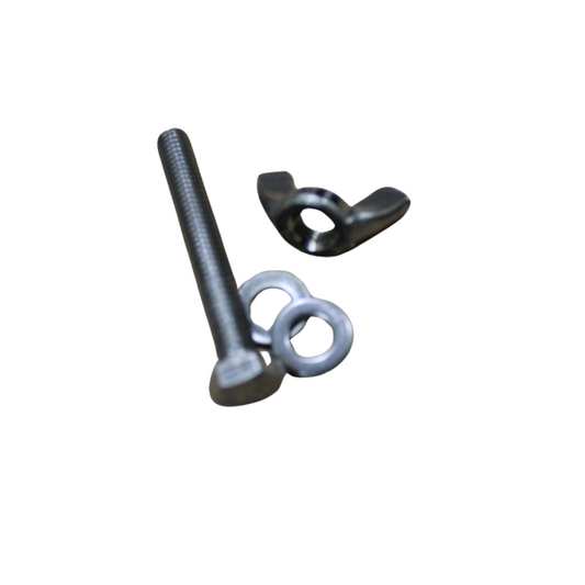 Metal bolt and washer on a white background