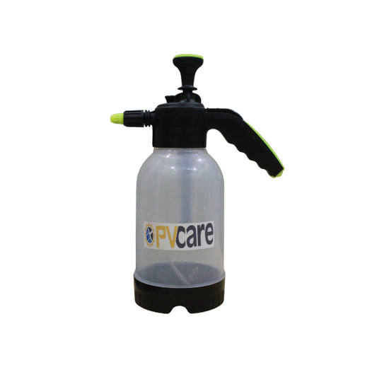 Clear spray bottle with black and green nozzle on a white background, featuring the 'FVcare' logo.